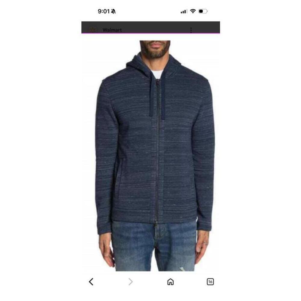 John Varvatos Star Navy Fleece Lined Hooded Zip-Up Jacket Medium
